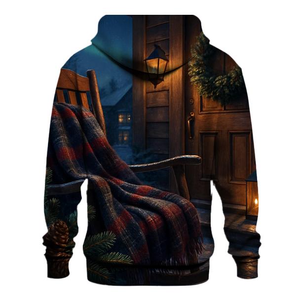 Evergreen Wreaths And Northern Lights Over The Snowy Porch premium hoodies