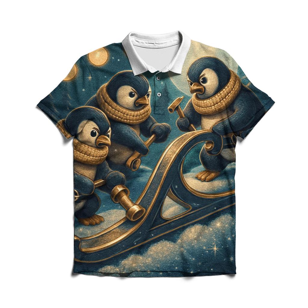 Midnight Sleigh Repair Crew Of Penguins casual sports polo shirts