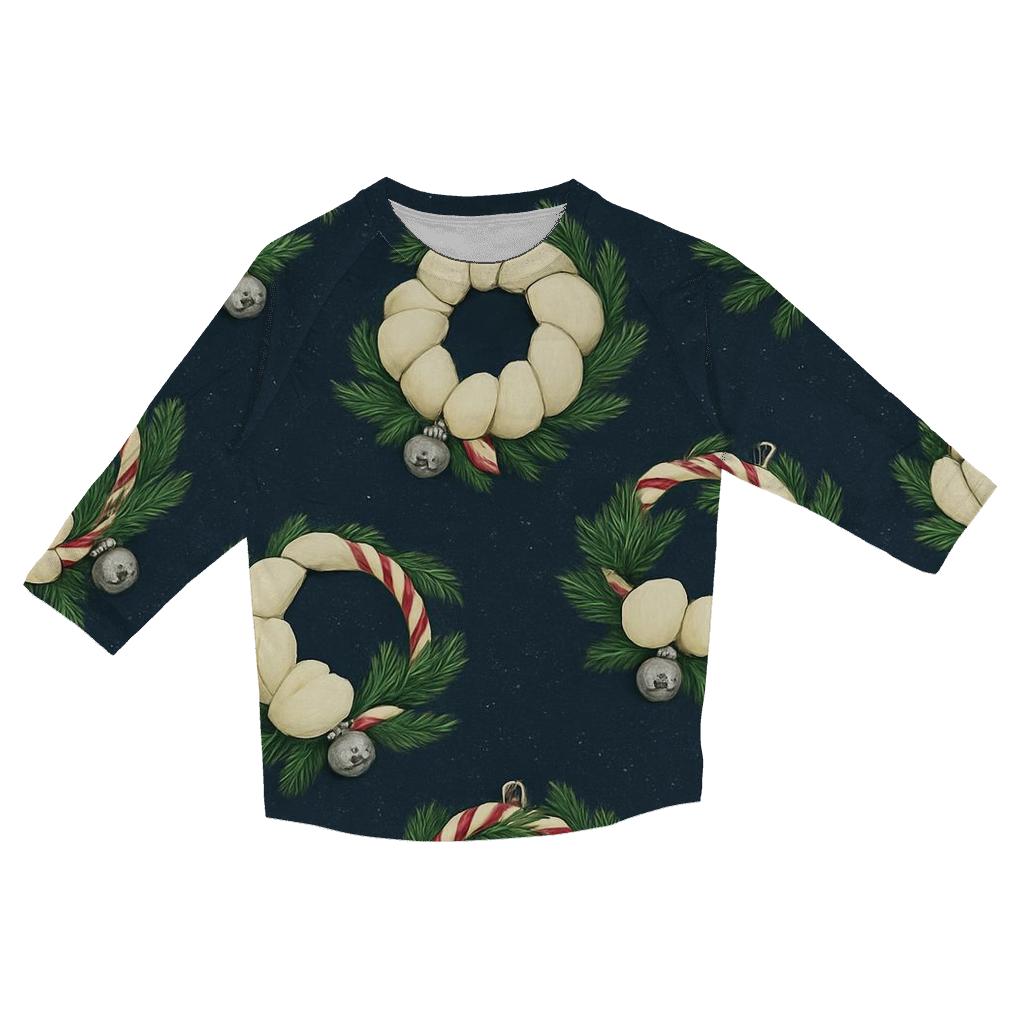 Ivory Snowy Pumpkin Wreath Scatter On Midnight Blue Background trendy 3/4 sleeve tops