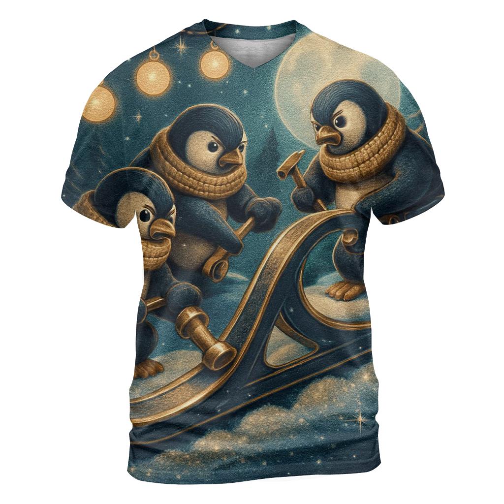 Midnight Sleigh Repair Crew Of Penguins creative print fashion shirts