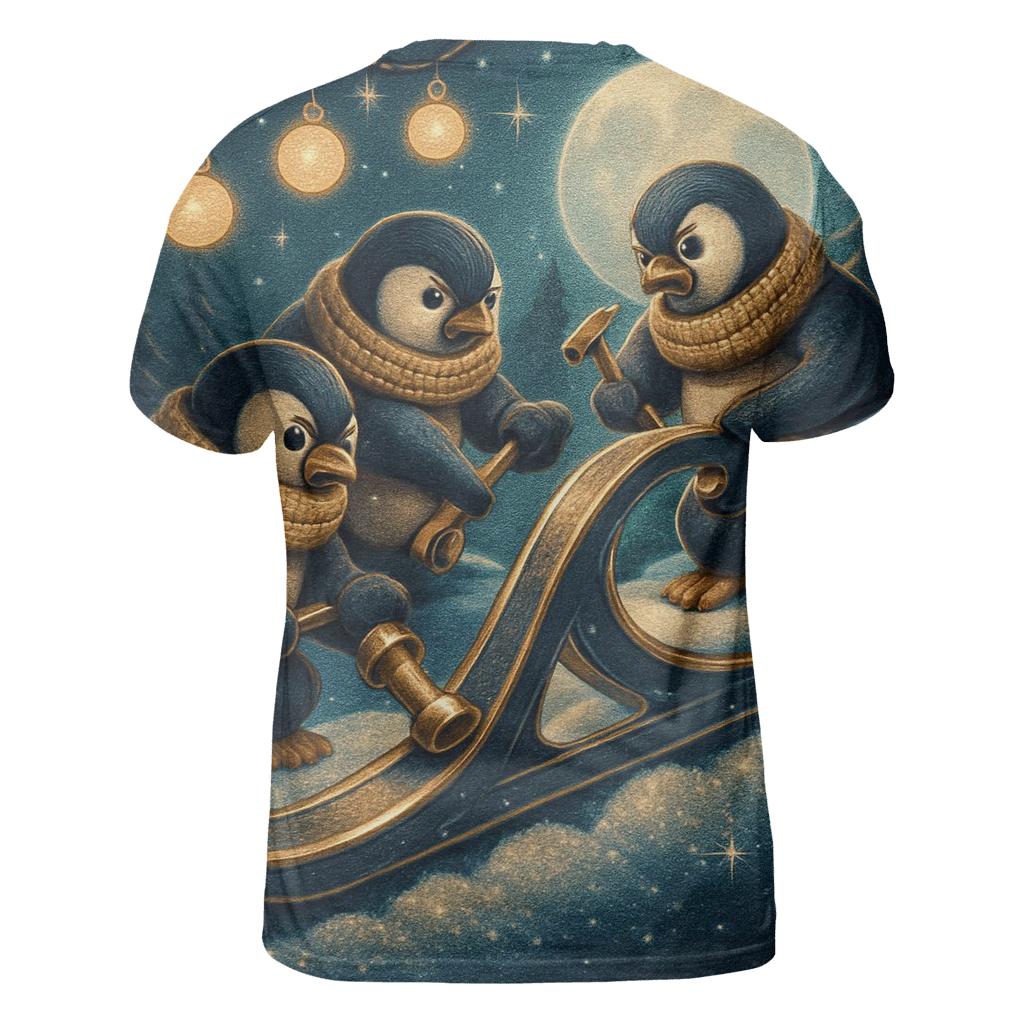 Midnight Sleigh Repair Crew Of Penguins creative print fashion shirts