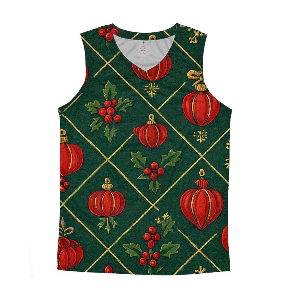 Crimson Pumpkin Ornament Lattice On Pine Green Background cotton sleeveless tops
