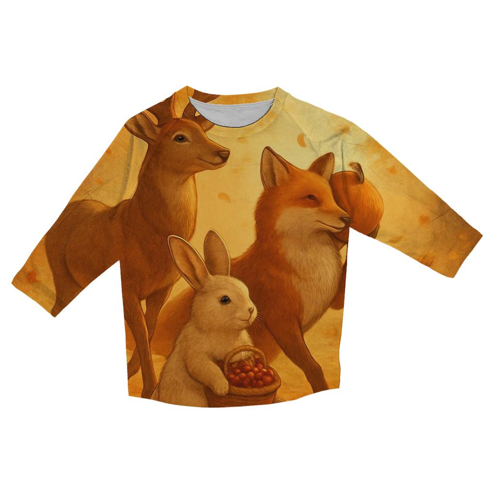 Woodland Harvest Parade Under Golden Hour Rays designer 3/4 sleeve blouses