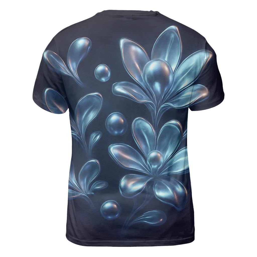 Chrome Bloom Gravity Garden artistic all-over print tops