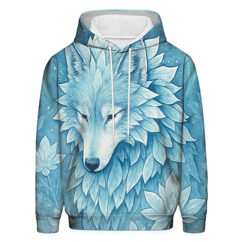 Frost Bloom Sentinel Wolf printed hoodies