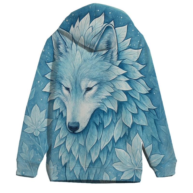 Frost Bloom Sentinel Wolf printed hoodies