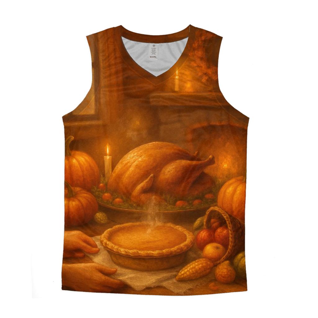 Candlelit Cornucopia Cabin Supper graphic print tank tops