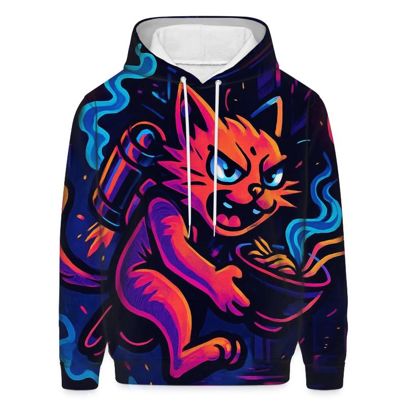 Neon Ramen Alley Jetpack Cat graphic hoodies
