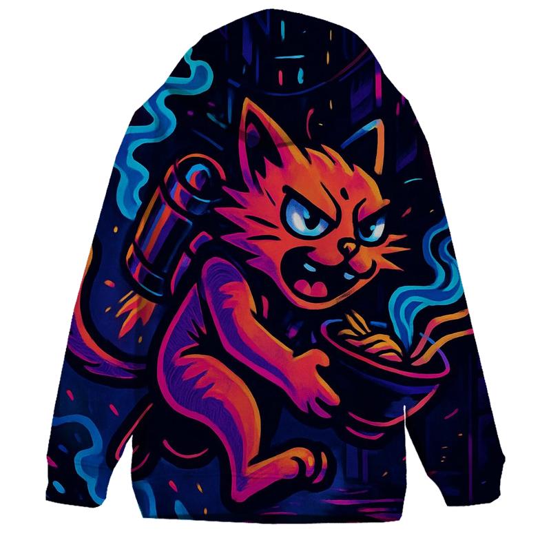Neon Ramen Alley Jetpack Cat graphic hoodies