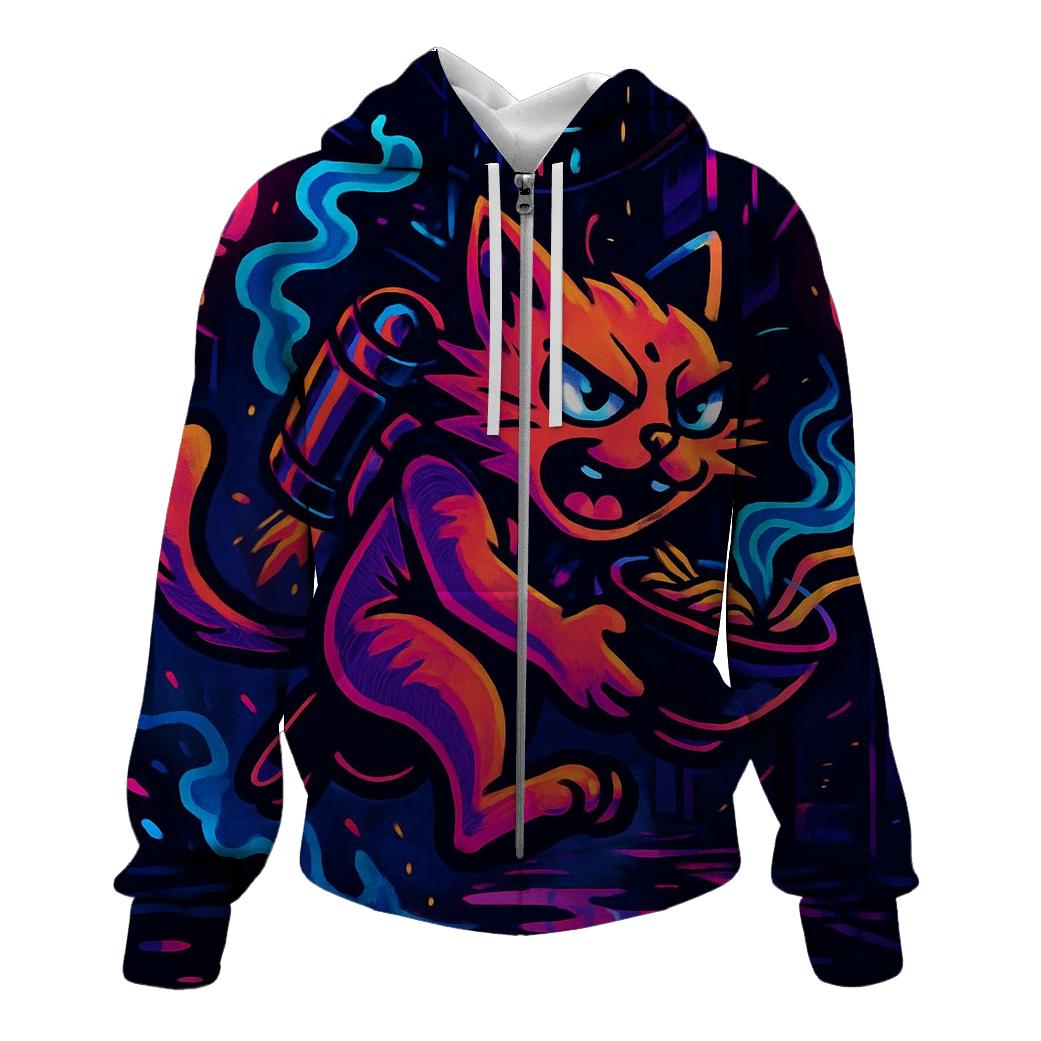 Neon Ramen Alley Jetpack Cat embroidered hoodies