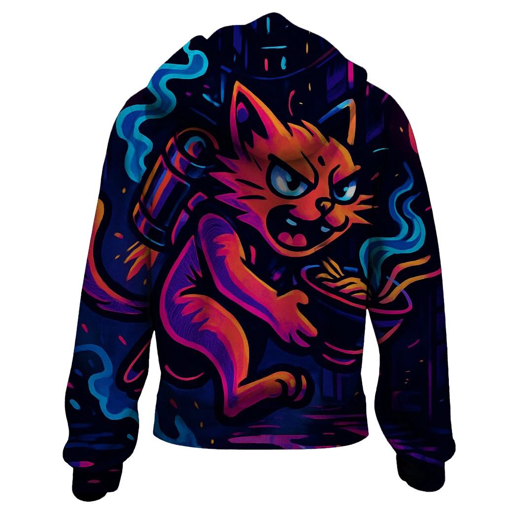 Neon Ramen Alley Jetpack Cat embroidered hoodies