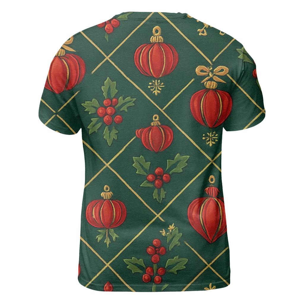 Crimson Pumpkin Ornament Lattice On Pine Green Background artistic all-over print tops