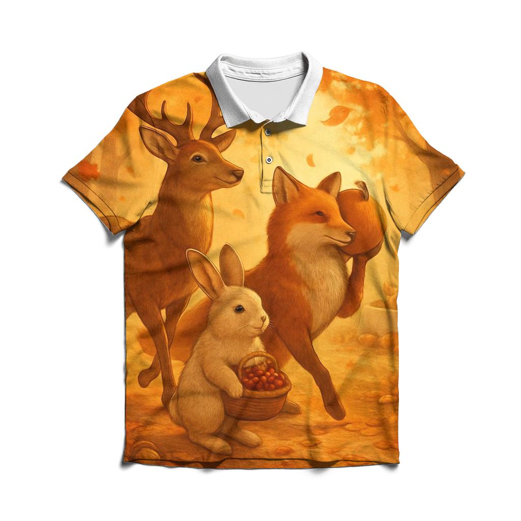 Woodland Harvest Parade Under Golden Hour Rays personalized polo shirts