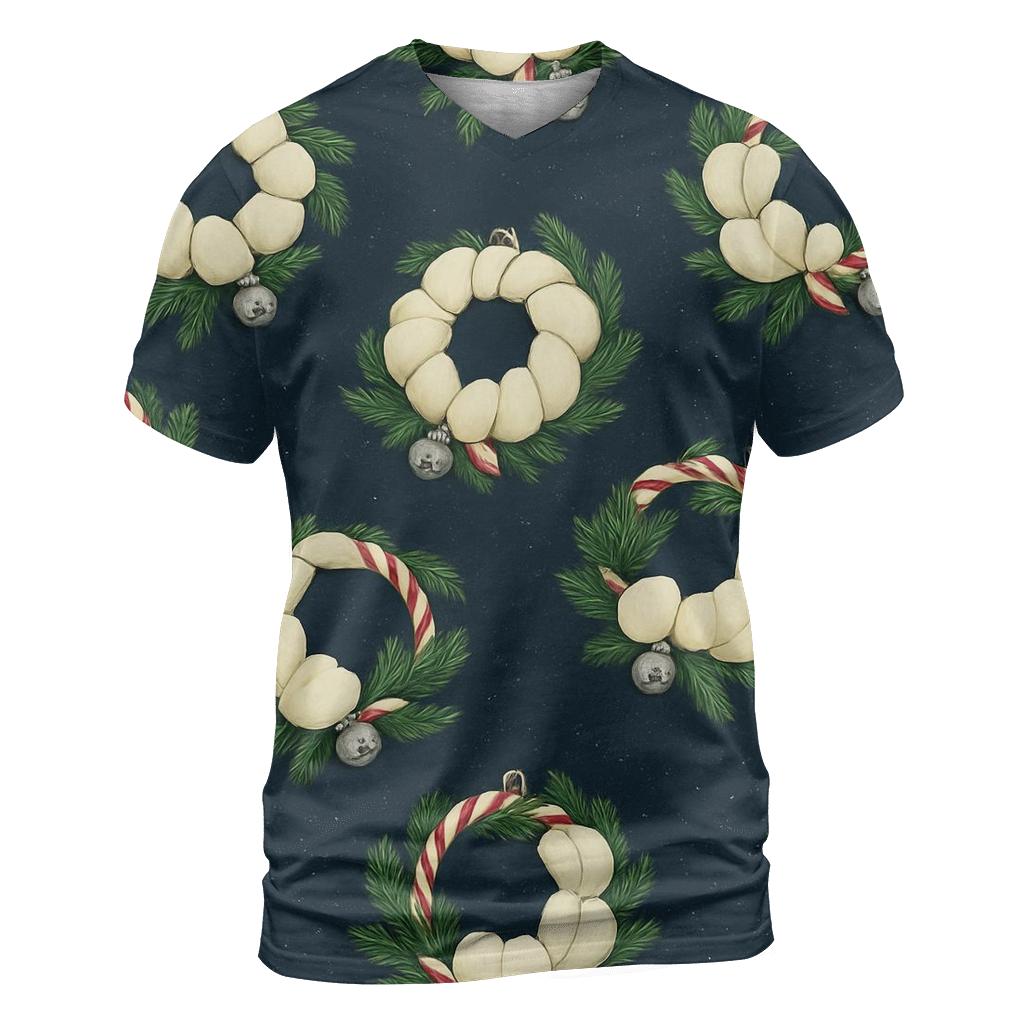 Ivory Snowy Pumpkin Wreath Scatter On Midnight Blue Background statement graphic shirts