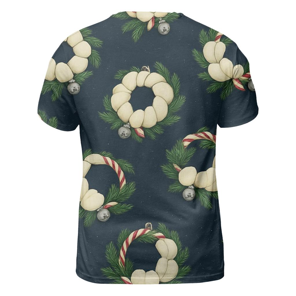 Ivory Snowy Pumpkin Wreath Scatter On Midnight Blue Background statement graphic shirts