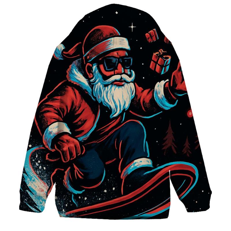 Neon Snowstorm Santa Rider pullover hoodies