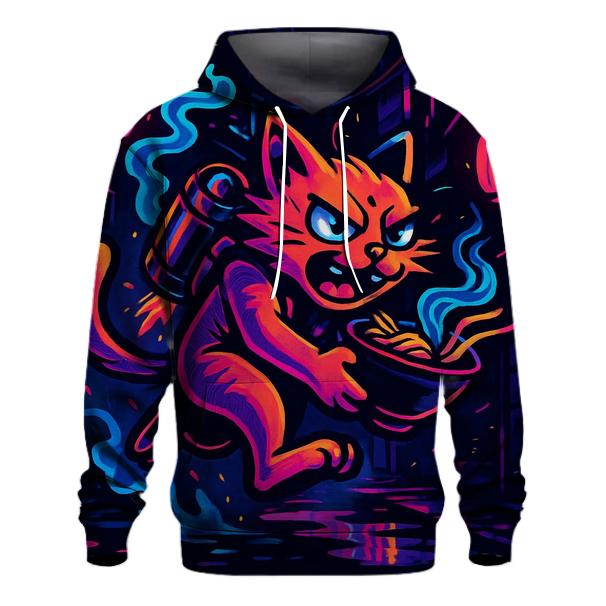 Neon Ramen Alley Jetpack Cat lightweight hoodies