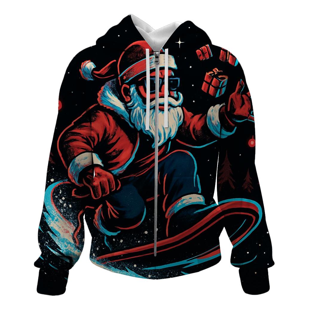 Neon Snowstorm Santa Rider designer hoodies