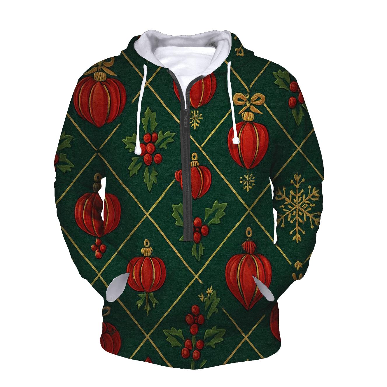 Crimson Pumpkin Ornament Lattice On Pine Green Background hoodie trends