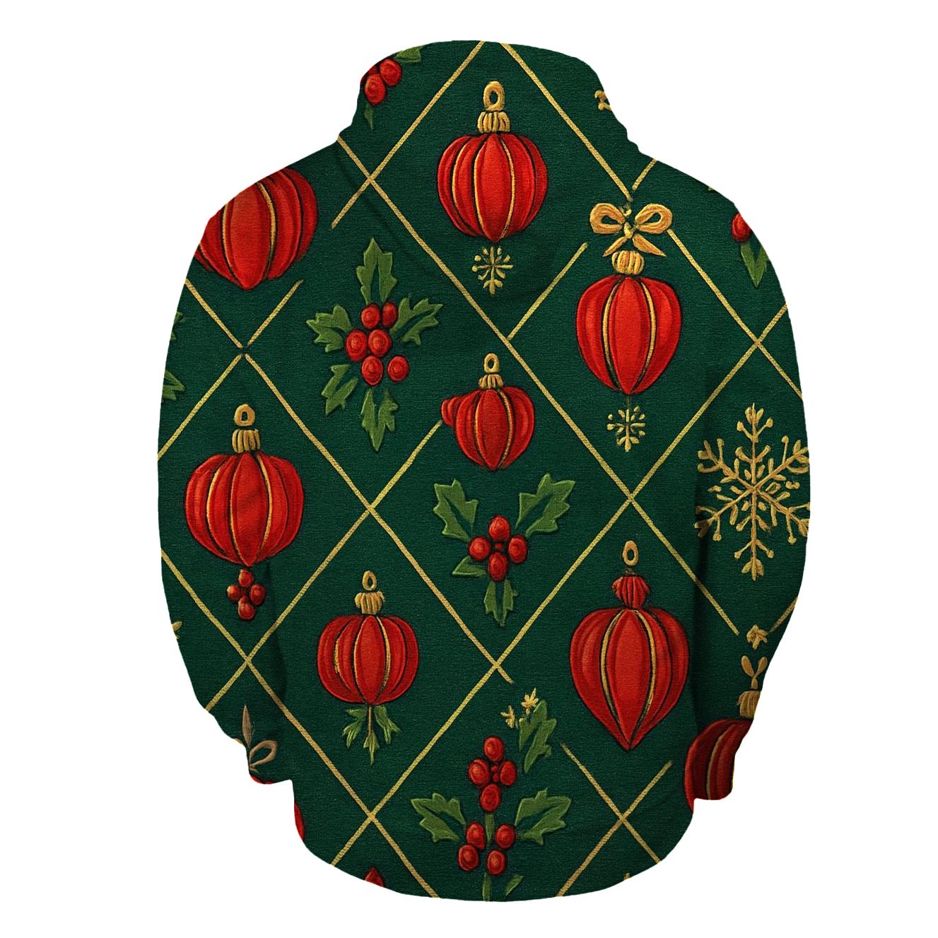 Crimson Pumpkin Ornament Lattice On Pine Green Background hoodie trends