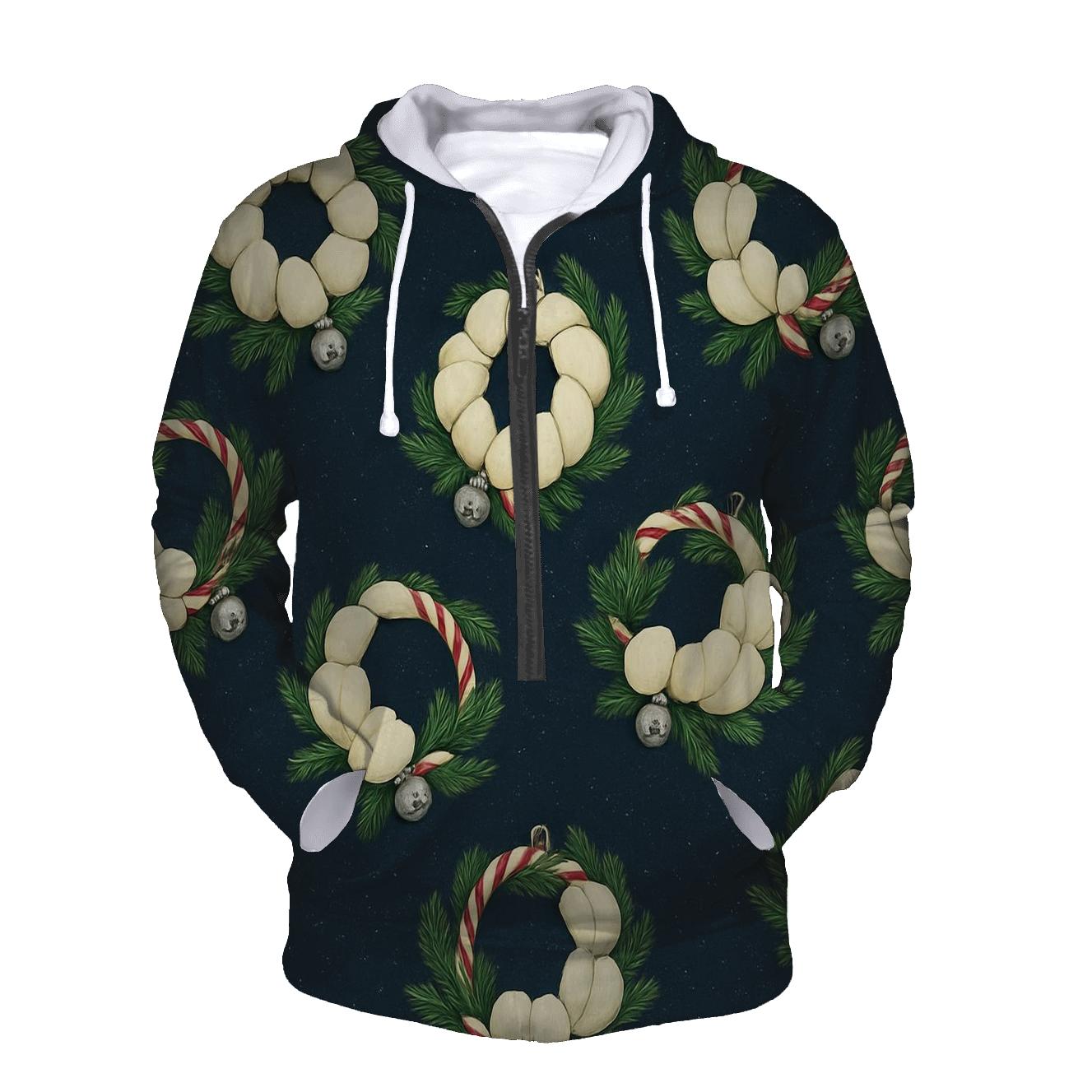 Ivory Snowy Pumpkin Wreath Scatter On Midnight Blue Background hoodie trends