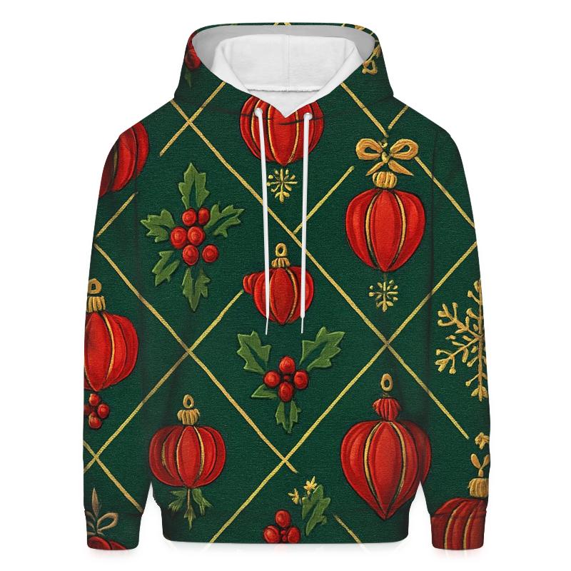 Crimson Pumpkin Ornament Lattice On Pine Green Background designer hoodies