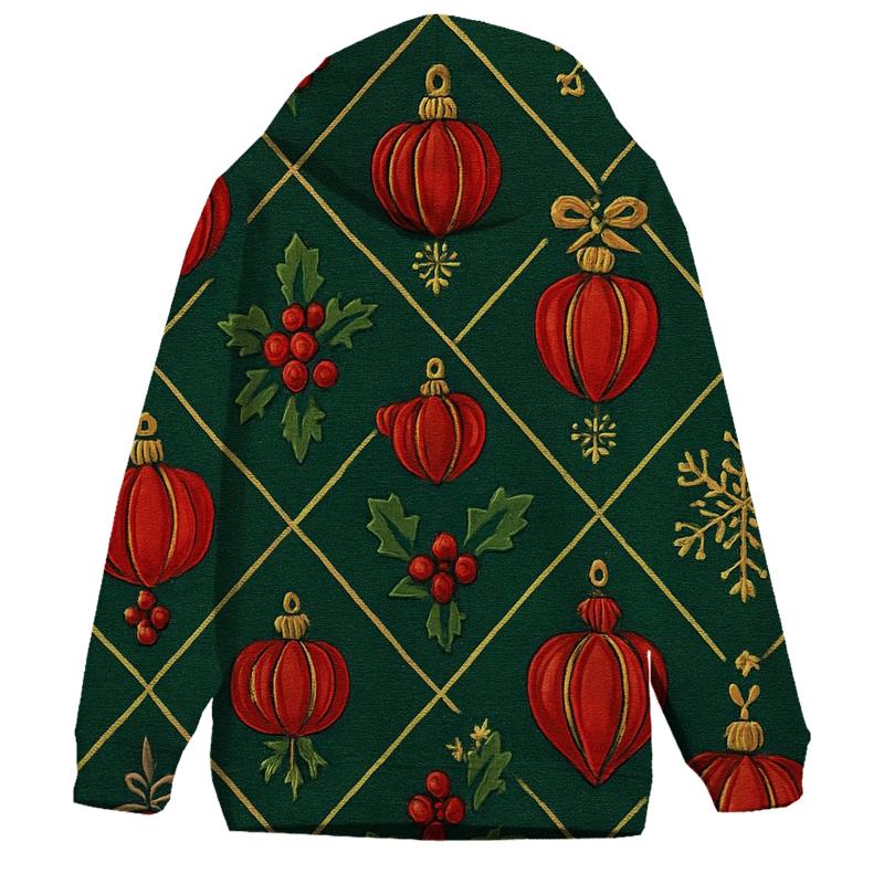 Crimson Pumpkin Ornament Lattice On Pine Green Background designer hoodies