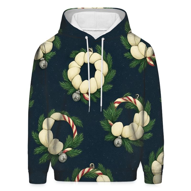Ivory Snowy Pumpkin Wreath Scatter On Midnight Blue Background hoodie designs