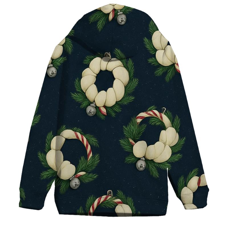 Ivory Snowy Pumpkin Wreath Scatter On Midnight Blue Background hoodie designs