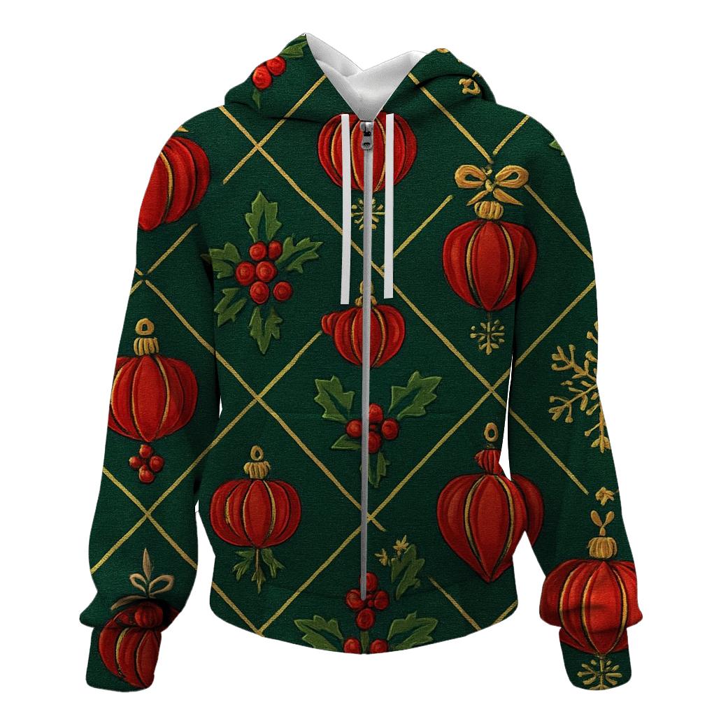Crimson Pumpkin Ornament Lattice On Pine Green Background graphic hoodies