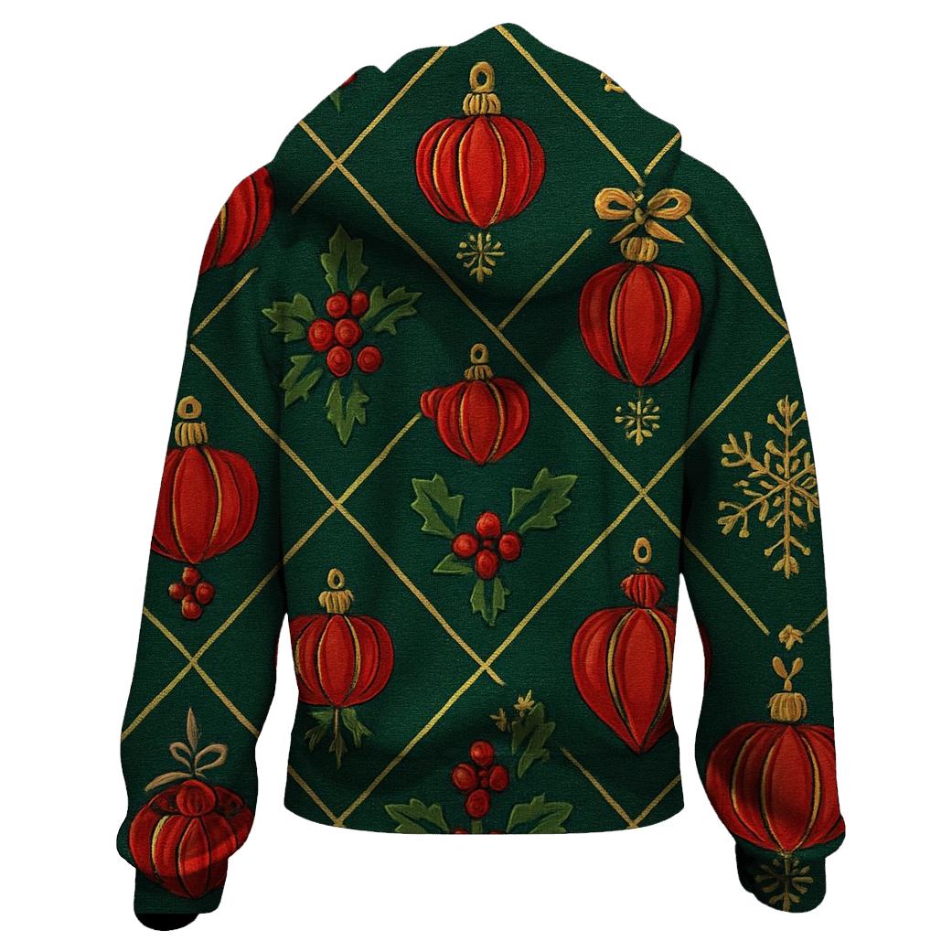 Crimson Pumpkin Ornament Lattice On Pine Green Background graphic hoodies