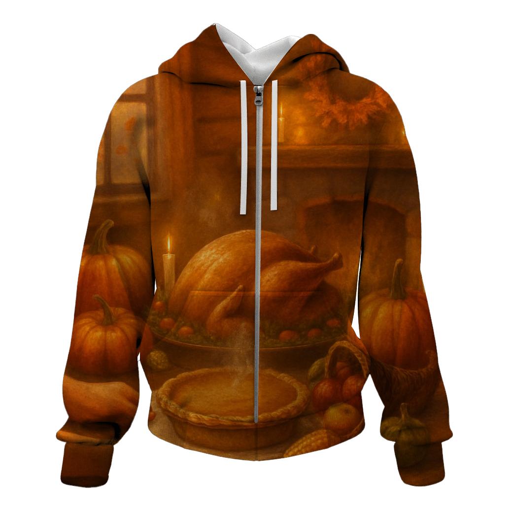 Candlelit Cornucopia Cabin Supper zip-up hoodies