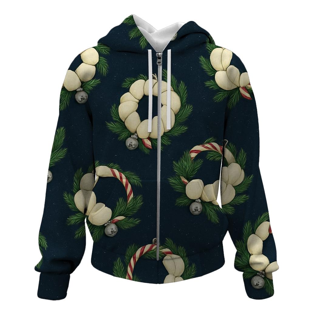 Ivory Snowy Pumpkin Wreath Scatter On Midnight Blue Background lightweight hoodies