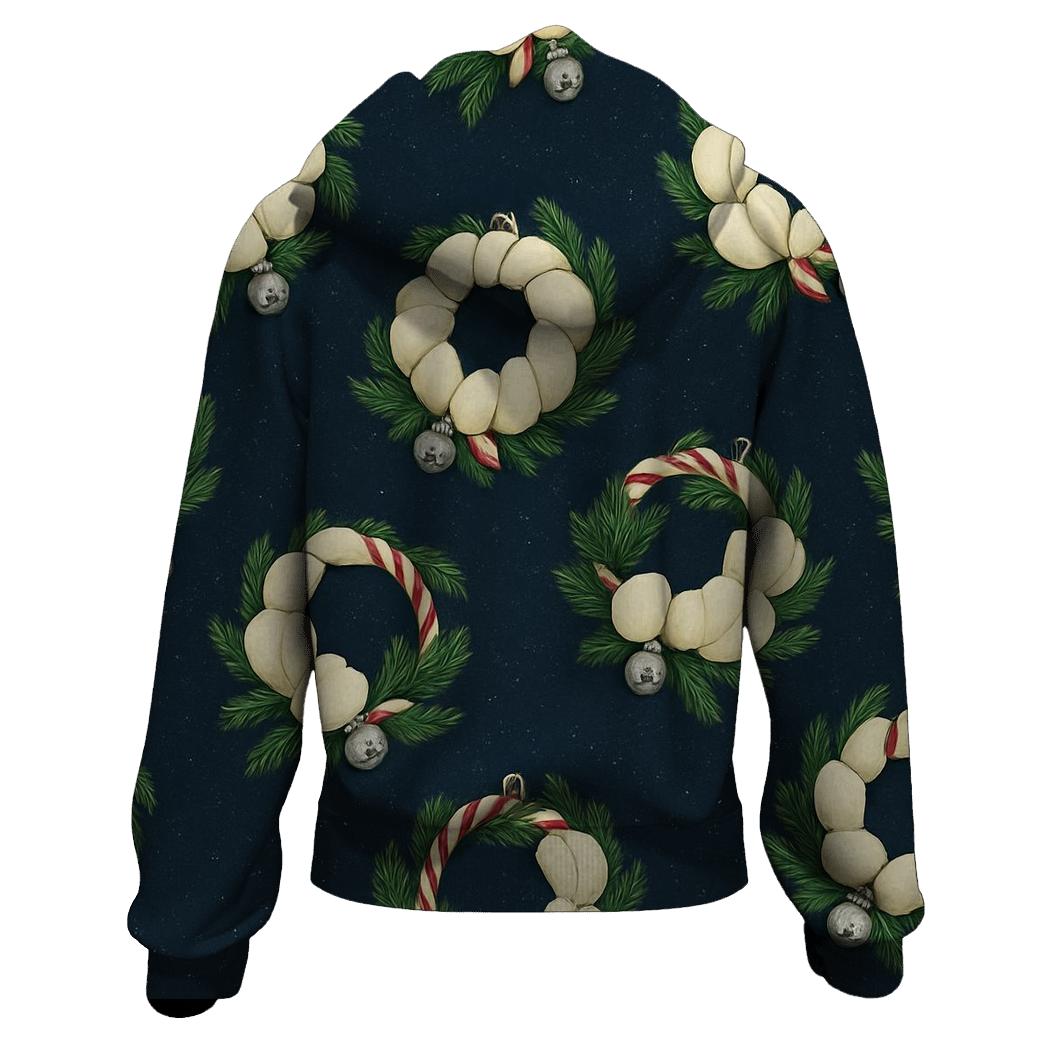 Ivory Snowy Pumpkin Wreath Scatter On Midnight Blue Background lightweight hoodies