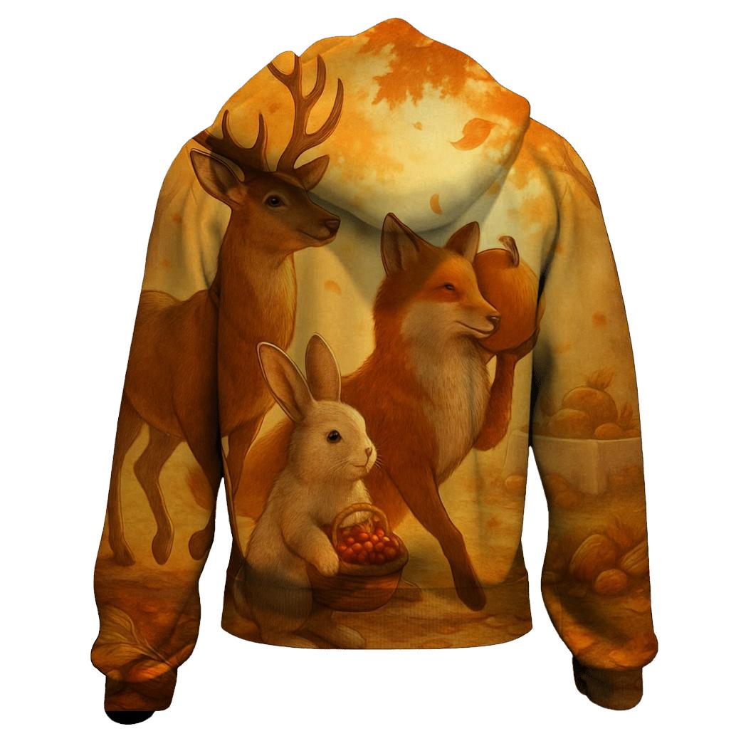 Woodland Harvest Parade Under Golden Hour Rays embroidered hoodies