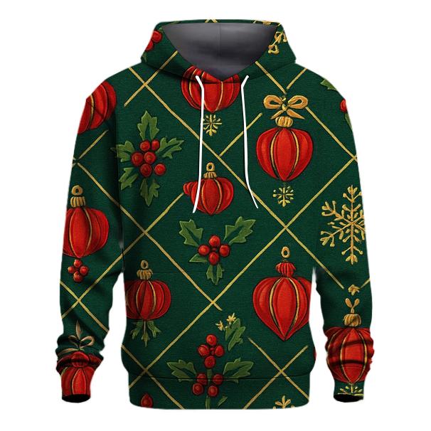 Crimson Pumpkin Ornament Lattice On Pine Green Background pullover hoodies