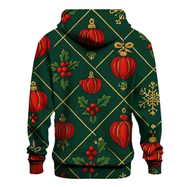 Crimson Pumpkin Ornament Lattice On Pine Green Background pullover hoodies