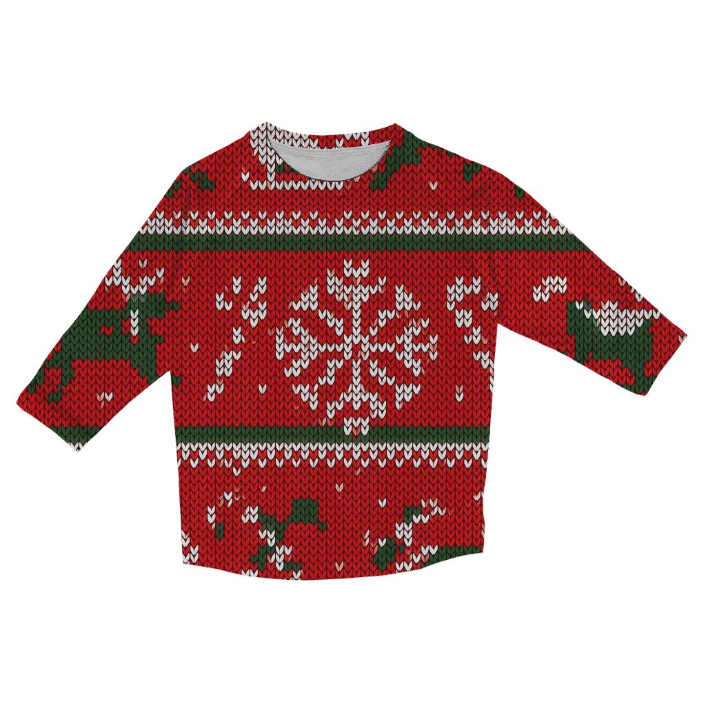 Jolly Sleigh And Snowflake Patchwork Design stylish quarter sleeve tops