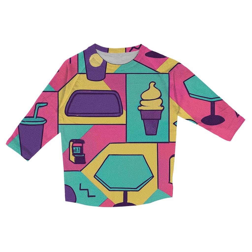 Mall Food Court Neon Pattern trendy 3/4 sleeve tops