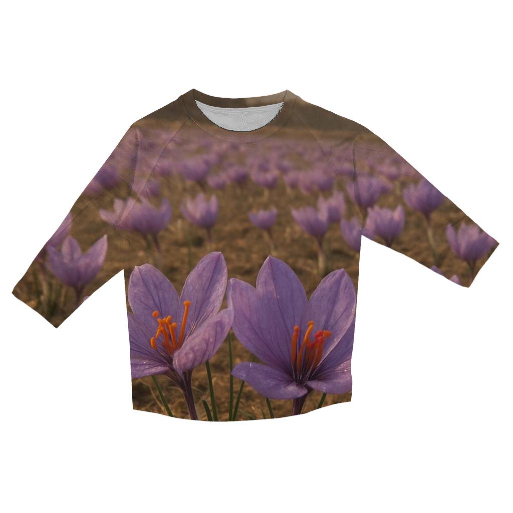 Saffron Crocus Harvest On A Misty Plateau designer 3/4 sleeve blouses