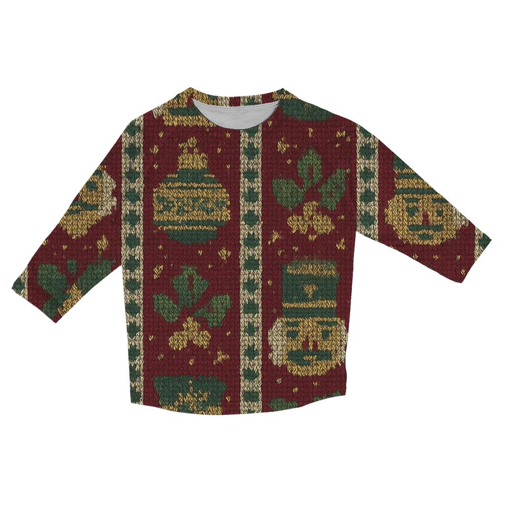 Nutcracker Ornament Ladder Stripe Design printed three quarter sleeve shirts