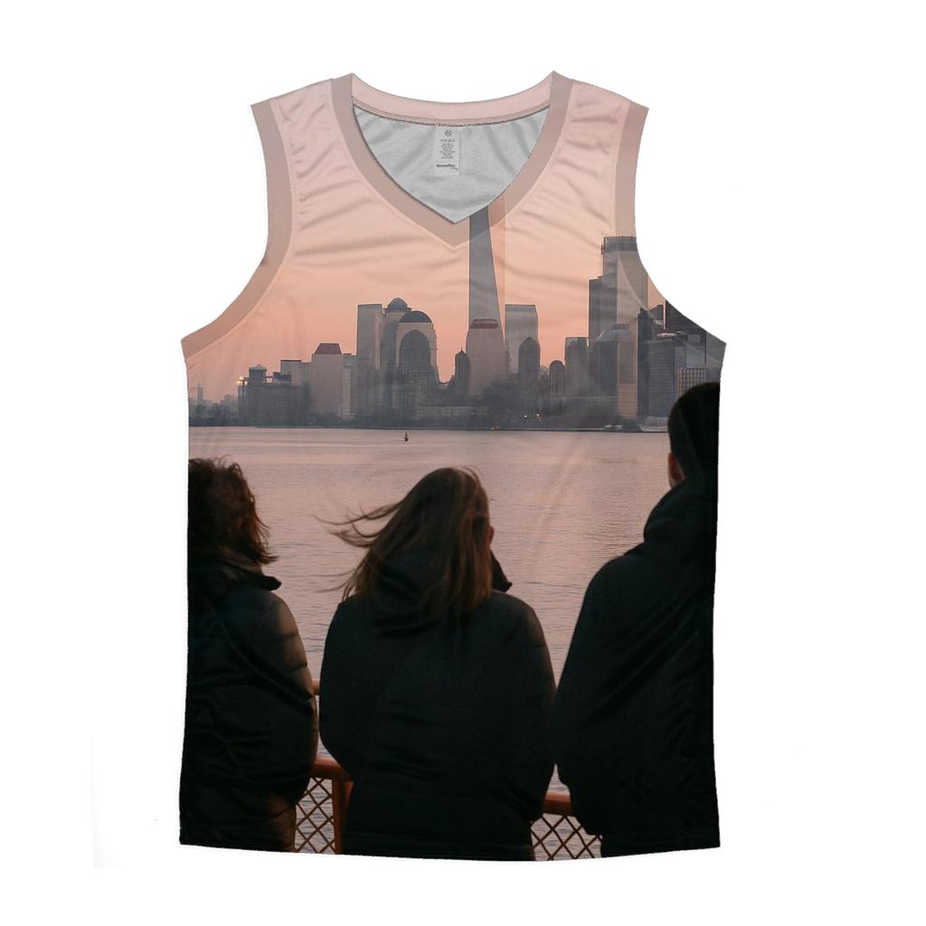 Civic Dawn Over Manhattan From The Staten Island Ferry graphic print tank tops