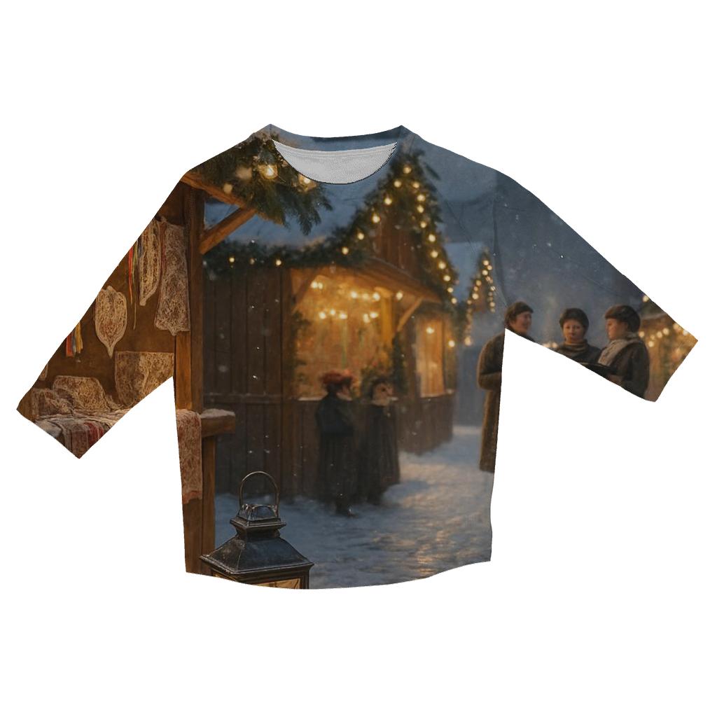 Snowy Market Under A Quiet Northern Glow custom 3/4 sleeve shirts