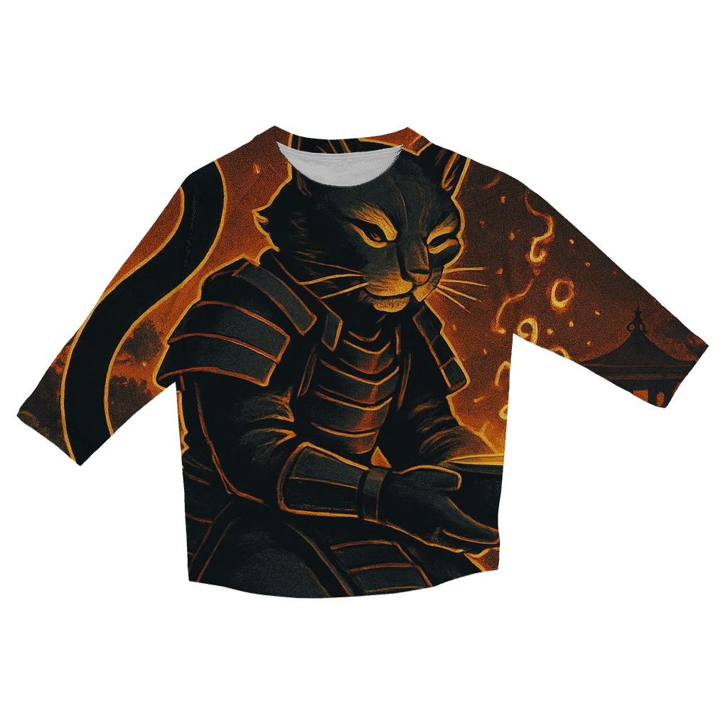 Volcanic Tea Ceremony Samurai Cat stylish quarter sleeve tops