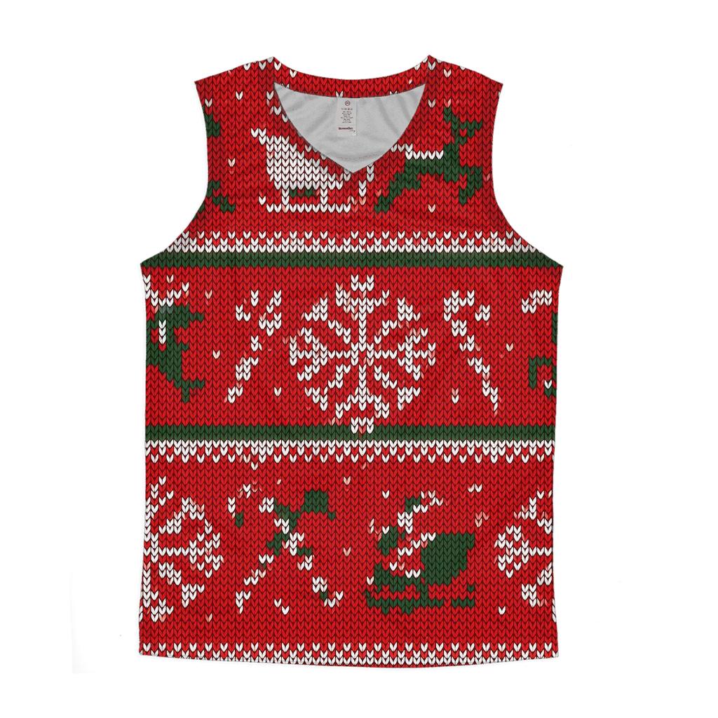Jolly Sleigh And Snowflake Patchwork Design personalized athletic tanks