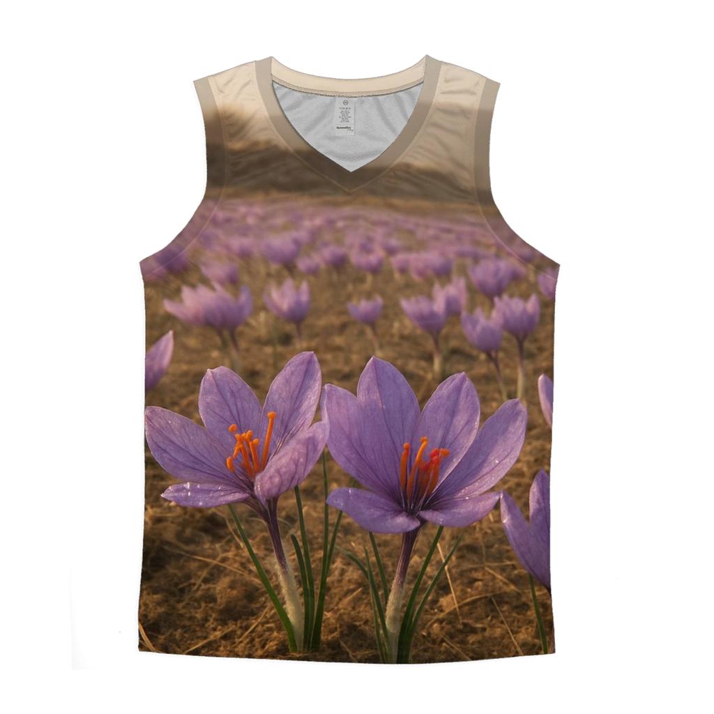 Saffron Crocus Harvest On A Misty Plateau sports performance tank tops