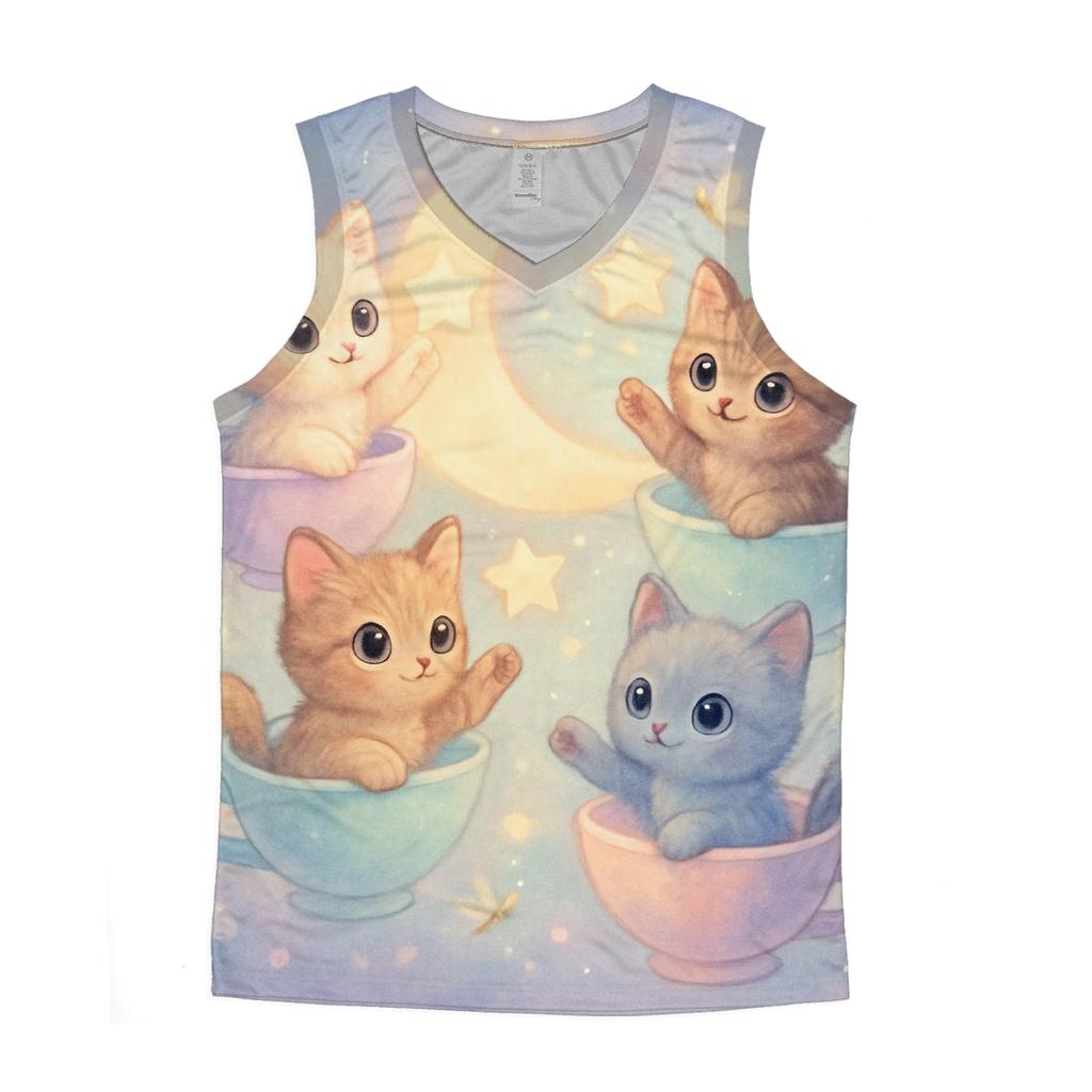 Moonlit Teacup Kitten Carousel graphic print tank tops