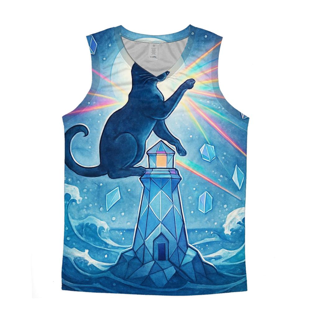 The Prism Lighthouse Cat graphic print tank tops