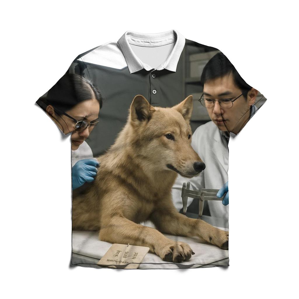 Hokkaido Wolf Exhibit Fur Study In Museum Conservation Lab branded logo polo shirts