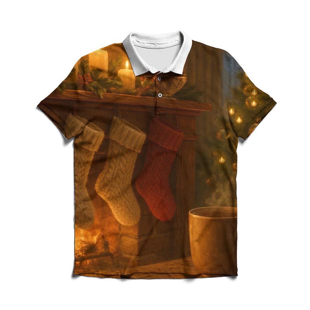 Candlelight On The Evergreen Mantel personalized polo shirts